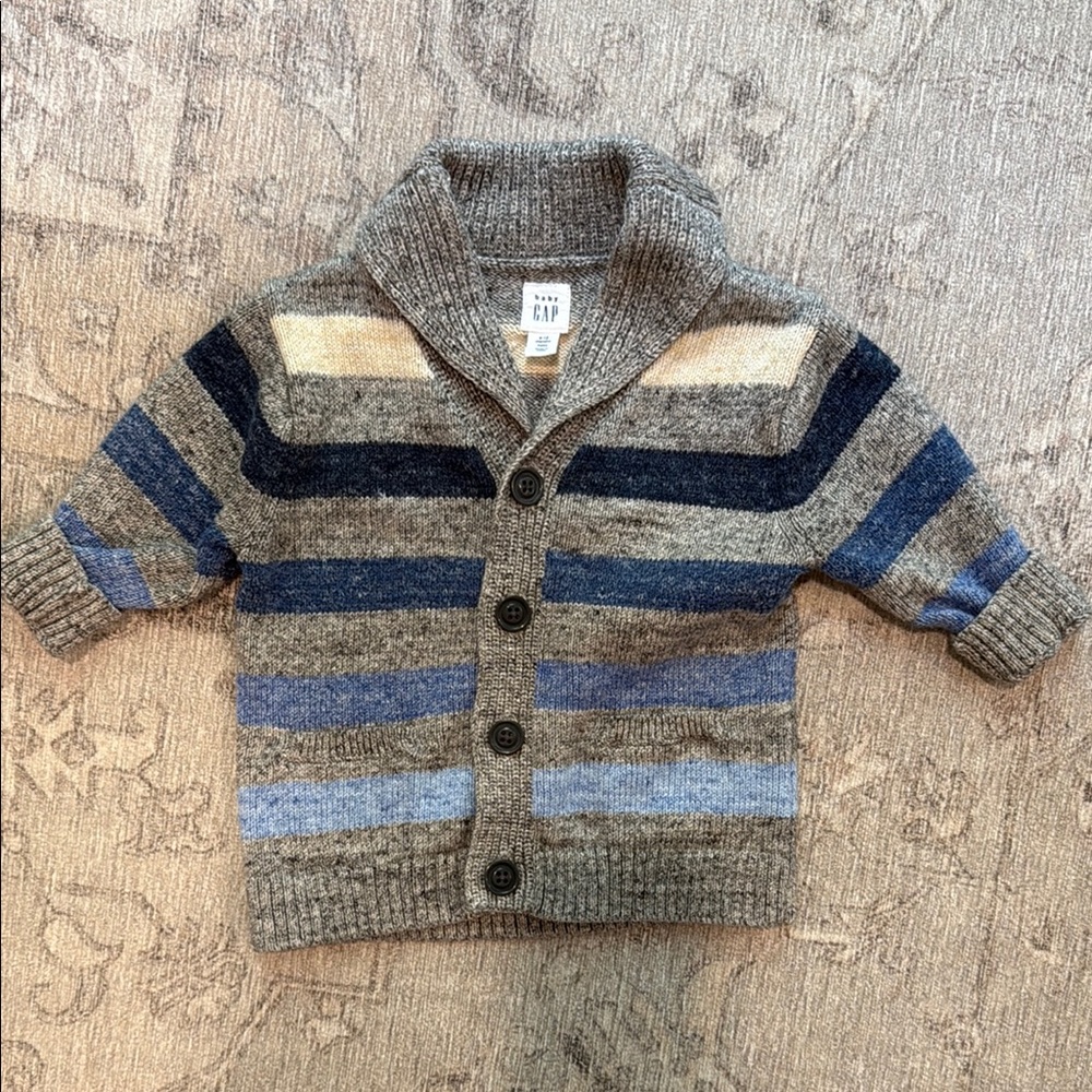 Baby GAP Gray and Blue Striped Cardigan Sweater Size 6-12 Months